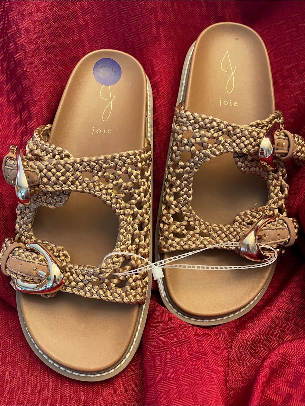 Joie Braided Tan Double-Buckle Slide Sandals